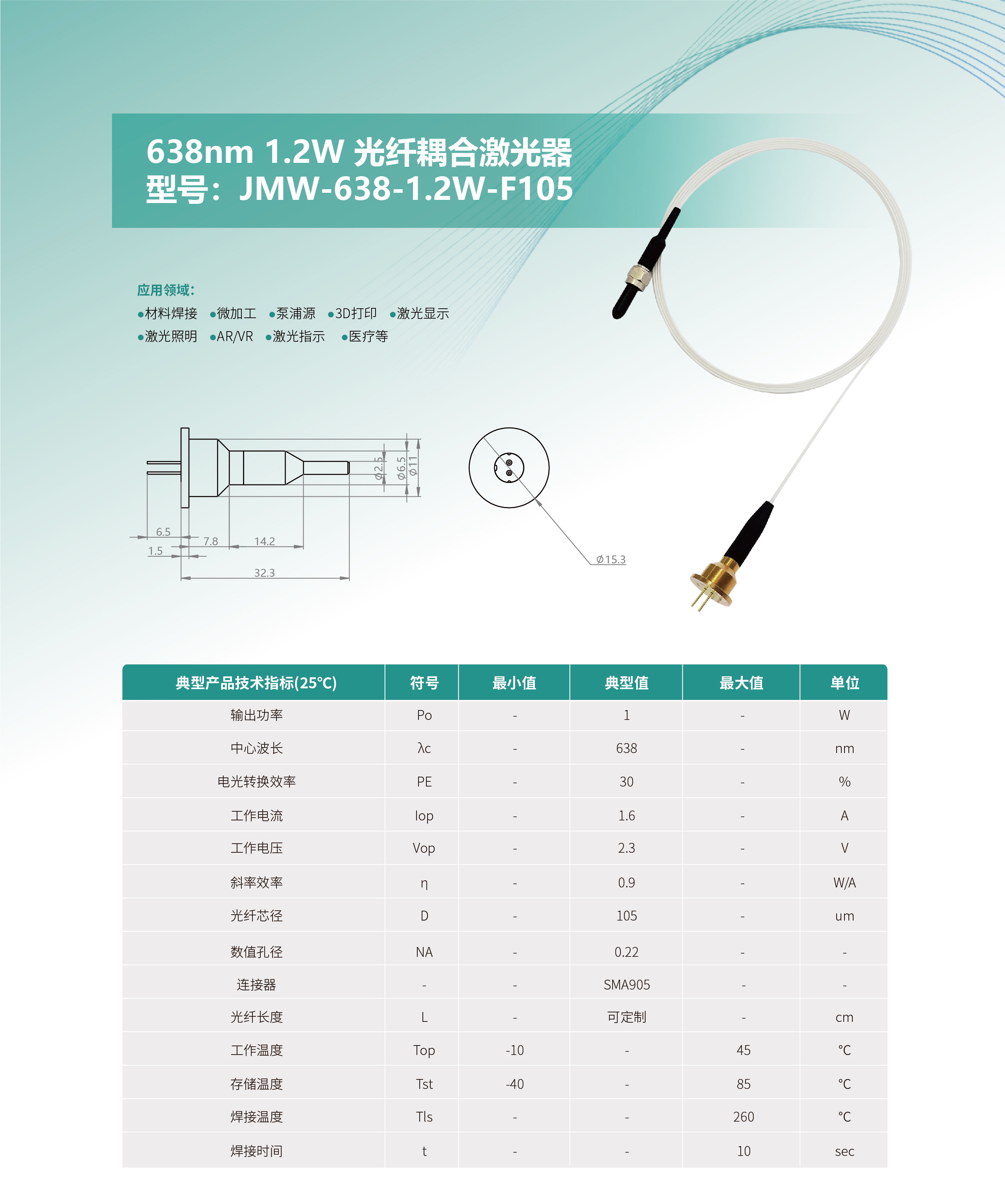 638nm 1.2W 光纤耦合激光器 JMW-638-1.2W-F105 网站